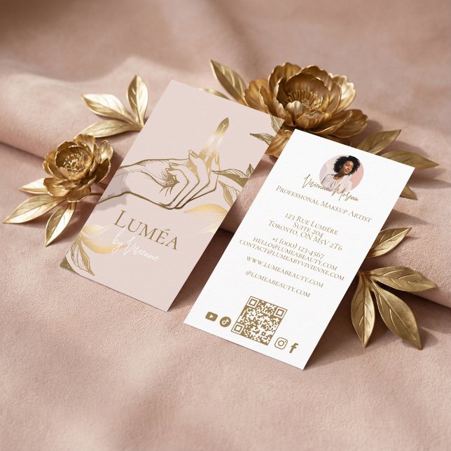 Luxury Blush Pink Gold Beauty Makeup Artist Studio Visitkort (Luxury Blush Pink Gold Beauty Makeup Artist Studio Business Card)
