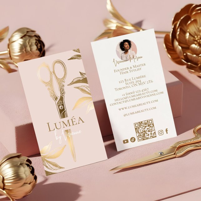 Luxury Blush Pink Gold Beauty Salon Hair Studio Visitkort (Luxury Blush Pink Gold Beauty Salon Hair Studio Business Card)