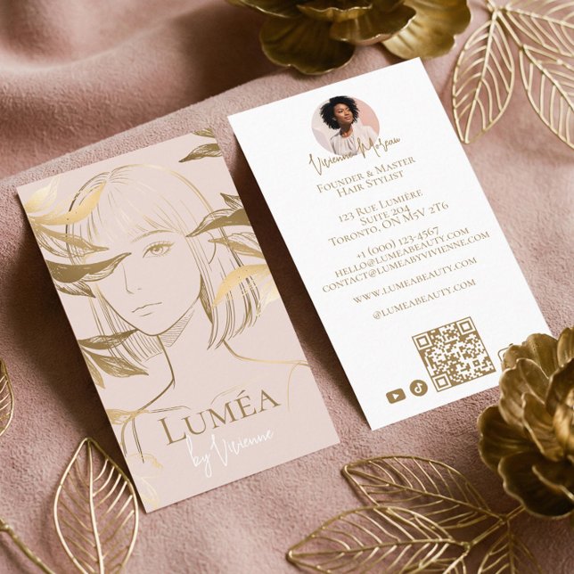 Luxury Blush Pink Gold Beauty Salon Hair Studio Visitkort (Luxury Blush Pink Gold Beauty Salon Hair Studio Business Card)