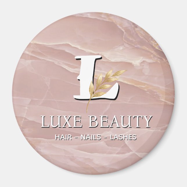 Luxury Blush Pink Marble Beauty Salon Logo Magnet (Framsidan)