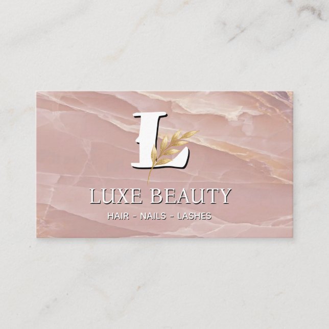 Luxury Blush Pink Marble Beauty Salon Logo Visitkort (Framsida)
