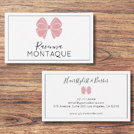 Luxury Blush Rose Bow Thin Border Custom Chic  Visitkort