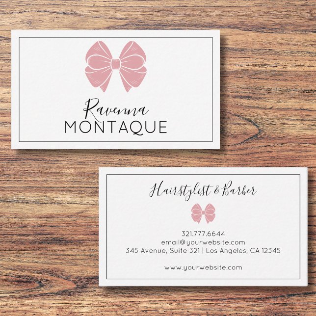 Luxury Blush Rose Bow Thin Border Custom Chic  Visitkort (Skapare uppladdad)