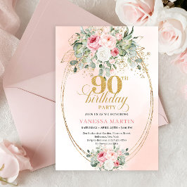 Luxury Blush Rose Gold Boho 90th Birthday Invite Inbjudningar