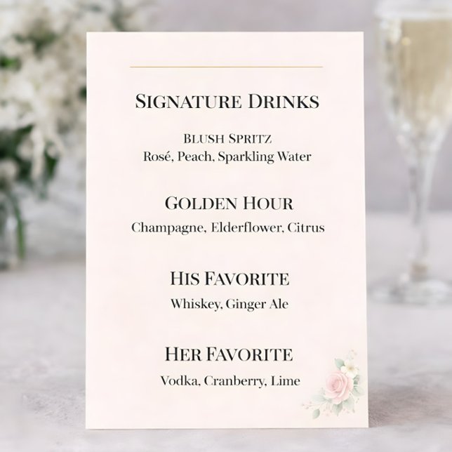 Luxury Blush Signature Drinks Wedding Sign Meny (Skapare uppladdad)