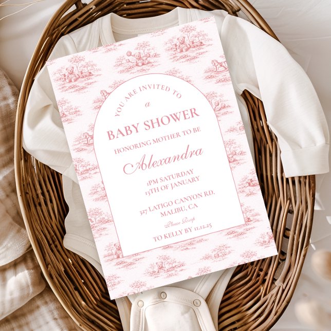 Luxury Blush Toile Baby Shower Inbjudningar (Skapare uppladdad)