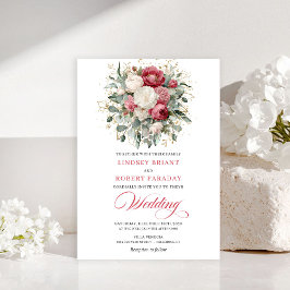 Luxury Bohemian Red Blush Greenery Wedding Invites Inbjudningar