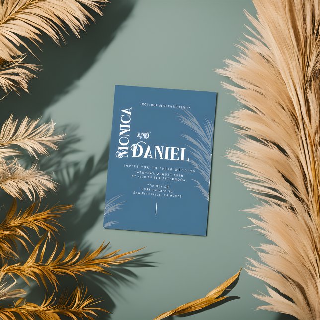 Luxury Boho Blue & white Bröllop Inbjudningar (Skapare uppladdad)