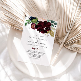 Luxury Boho Colorful Blommigt Spanska Bröllop Inbjudningar