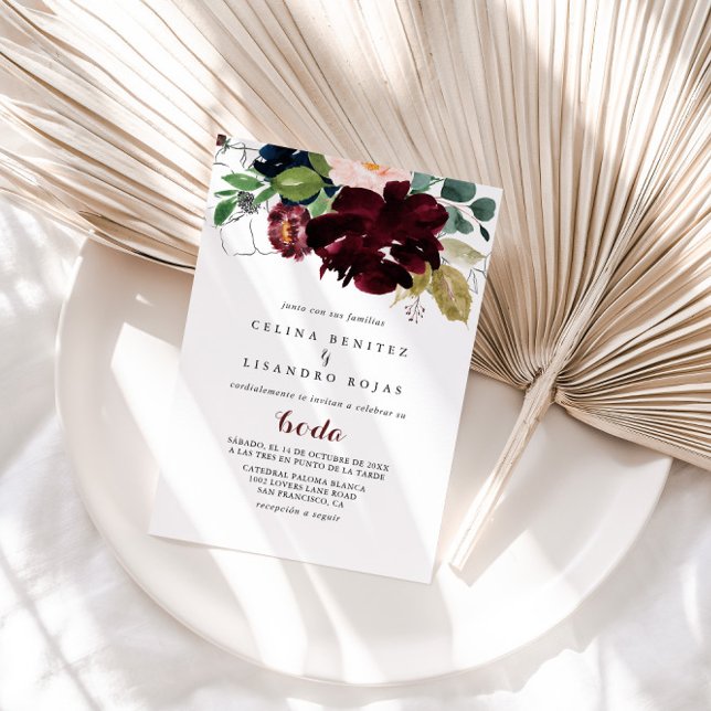 Luxury Boho Colorful Blommigt Spanska Bröllop Inbjudningar (Skapare uppladdad)