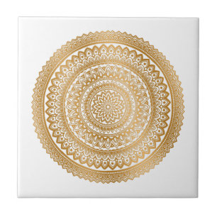 Luxury Boho Faux Guld Mandala Ornament White Kakelplatta