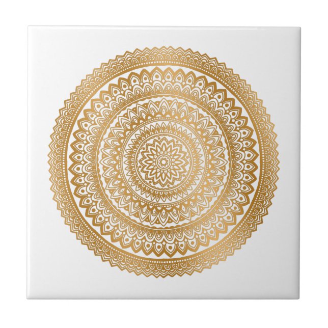 Luxury Boho Faux Guld Mandala Ornament White Kakelplatta (Framsidan)