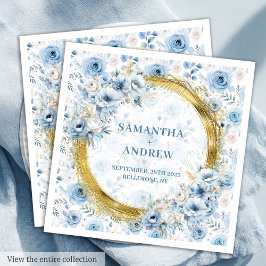 Luxury Boho Light Blue Guld Glitter Bröllop Napkin Pappersservett