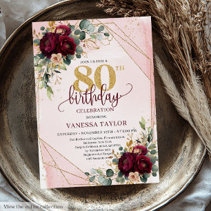 Luxury Boho Mörk Red Guld Ro 80 Birthday Inbjudningar