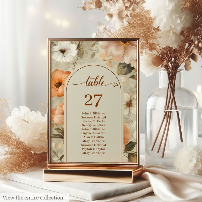 Luxury Boho Rusty Ivory Sage Floral Table Number Bordsnummer (Luxury Boho Rusty Ivory Sage Floral Table Number)