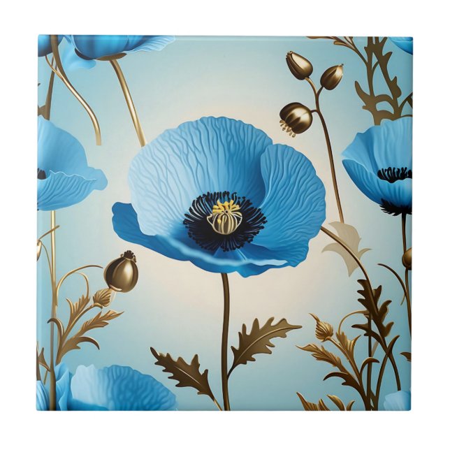 Luxury Botanical Blue Poppy Kakelplatta (Framsidan)
