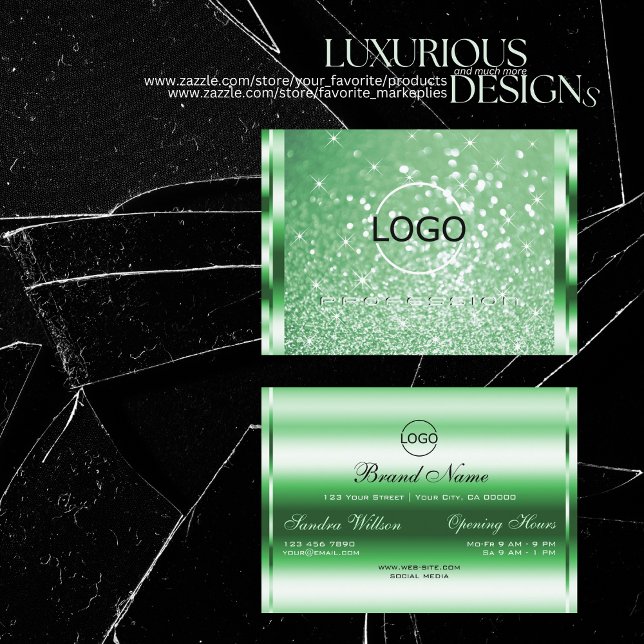 Luxury Bright Grönt Gnistra Glitter Stars och Logo Visitkort (Skapare uppladdad)