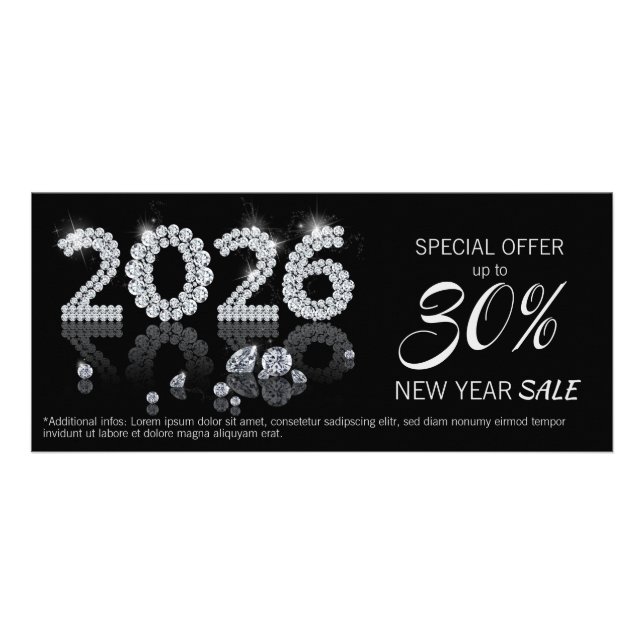 Luxury Brilliant Diamonds New Year 2026 Discount Reklamkort (Framsidan)