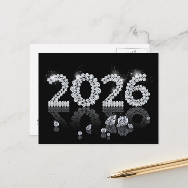 Luxury Brilliant Diamonds New Year 2026 Helg Vykort (Fram/Back In Situ)