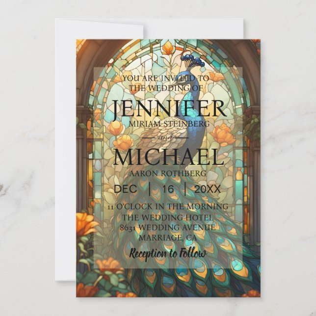 Luxury Bröllop: Majestic Peacock Investigations Inbjudningar (Framsida)