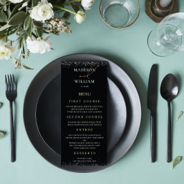 Luxury Bröllop Menu Black-design med Glitter Meny