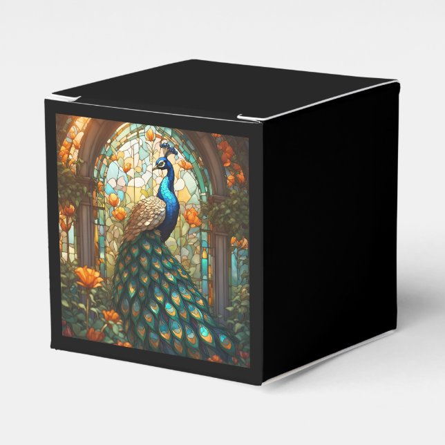 Luxury Bröllop: Peacock Stached Glass Favor Boxes Presentaskar (Framsidan Sidan)