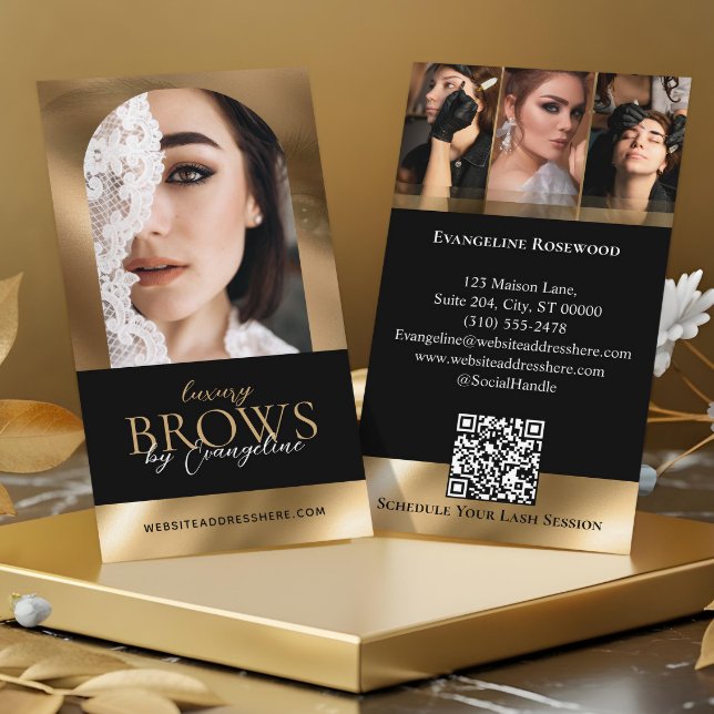 Luxury Brow Artist Salon Arch Photo Black Gold Visitkort (Luxury Brow Artist Salon Arch Photo Black Gold Business Card)