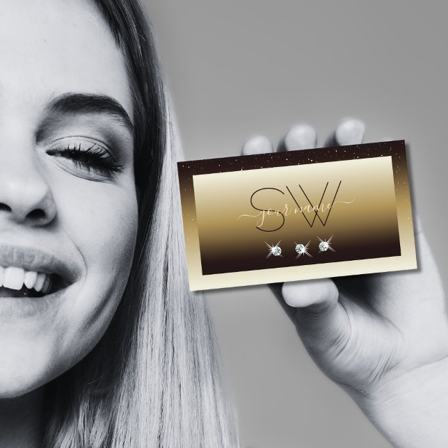 Luxury Brown Beige Ombre Gnistra Diamonds Initiale Visitkort (Skapare uppladdad)