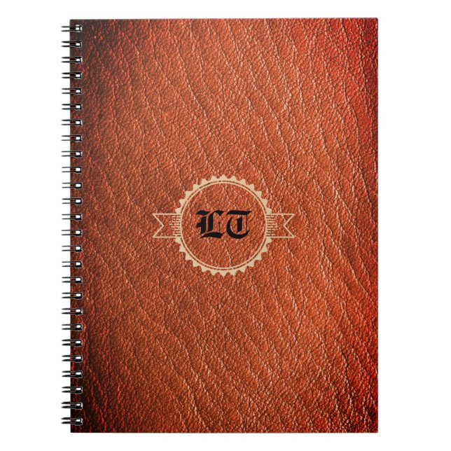 Luxury Brown Leather ser gammalt engelskt Monogram Anteckningsbok (Framsidan)