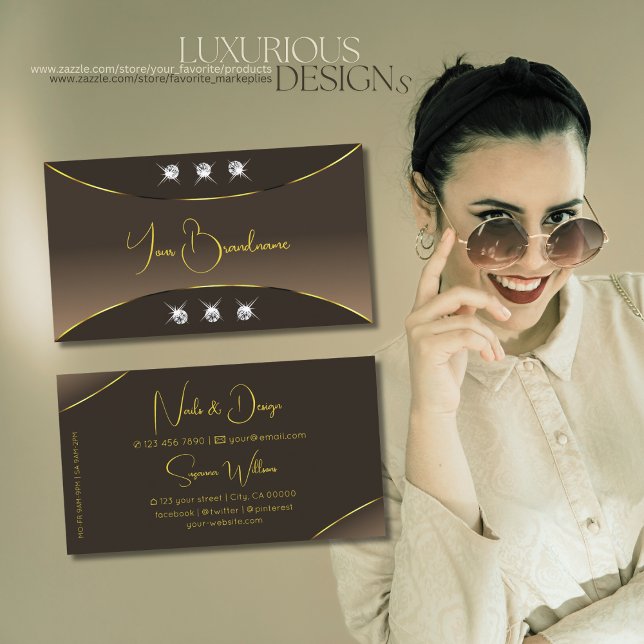Luxury Brown med Guld Ornate och Gnistra Diamonds Visitkort (Skapare uppladdad)