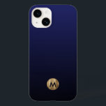 Luxury Brushed Guld Monogram marblå marin<br><div class="desc">Modern minimalistisk luxury Brushed Guld Monogram Emblem Gradient Phone Case. Elegant penselerade metalliska guld monogramemblem med en första monogrammerad typgrafi i modern typografi på en övertoningsbakgrund i nyans av marint blått.</div>