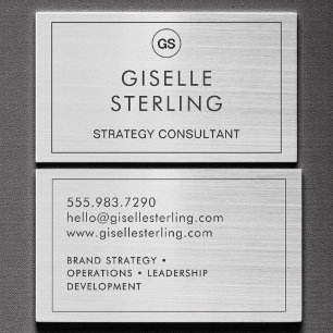 Luxury Brushed Silver Monogram Modern Visitkort