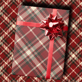 Luxury Burgundy and Cream Diagonal Tartan Plaid Presentpapper