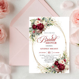 Luxury Burgundy and White Floral Bridal Shower  Inbjudningar