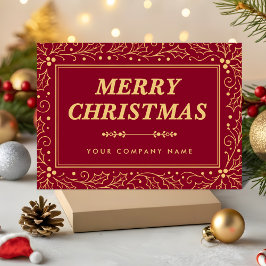 Luxury Burgundy & Antique-Gold Business Christmas Julkort