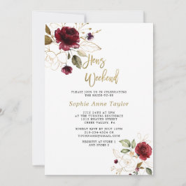 Luxury Burgundy Blommigt Guld Bachelorette Helg Inbjudningar