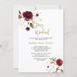 Luxury Burgundy Blommigt Guld Bachelorette Helg Inbjudningar