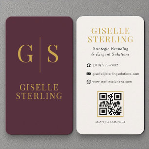 Luxury Burgundy Guld Monogram QR-kod Visitkort