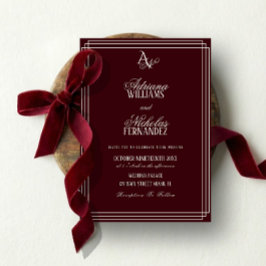Luxury Burgundy Monogram Wedding Inbjudningar