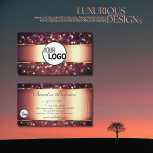 Luxury Burgundy Ro Golden Glitter Stars och Logoty Visitkort