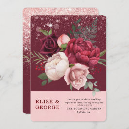 Luxury Burgundy  Rosa Peony Glitter Bröllop Inbjudningar