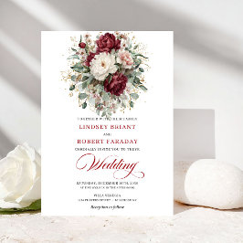 Luxury Burgundy White Floral Eucalyptus Wedding  Inbjudningar