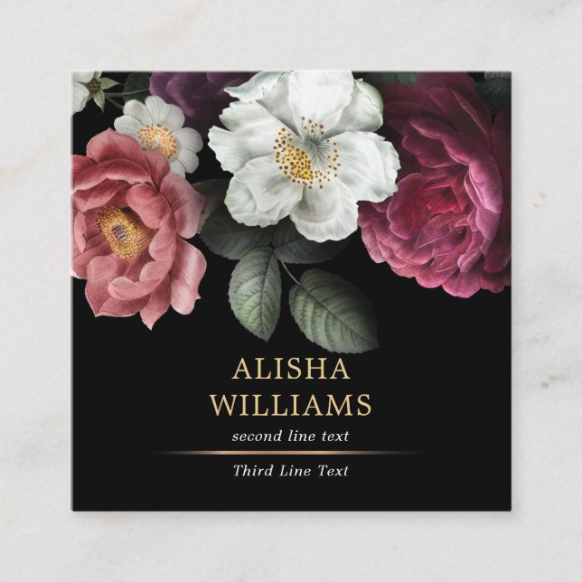 Luxury Business Blommigt Black Guld Fyrkantigt Visitkort (Framsida)