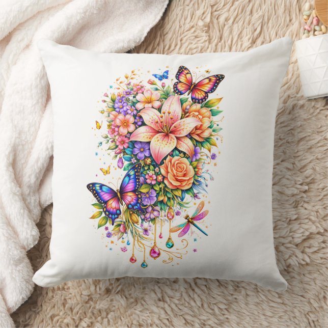 Luxury Butterfly Floral Throw Pillow Kudde (Filt)