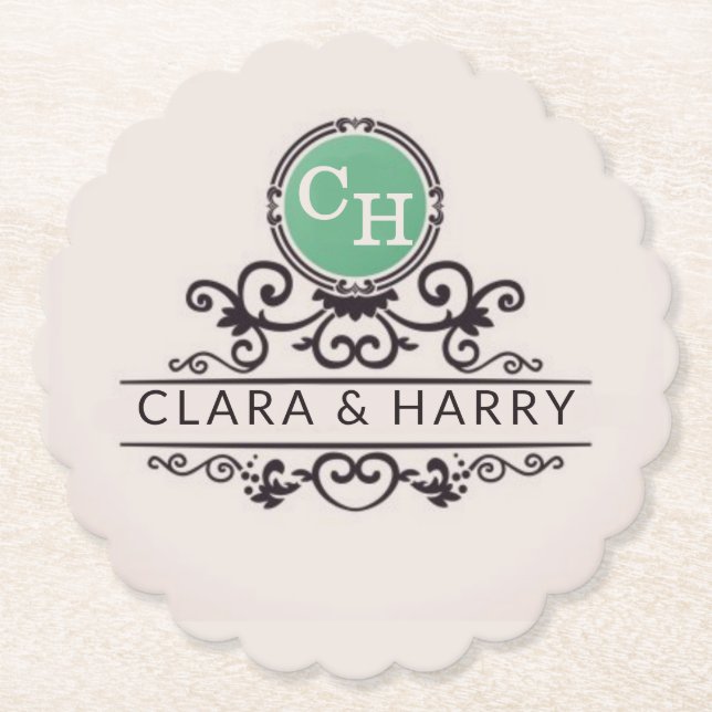 Luxury Calligraphic Elegant Monogram Minimal Underlägg Papper (Framsida)