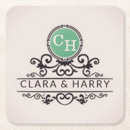 Luxury Calligraphic Elegant Monogram Minimal Underlägg Papper Kvadrat