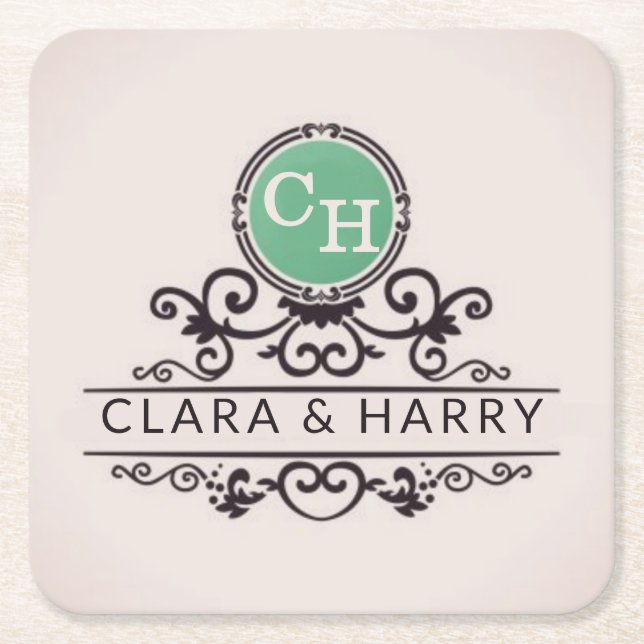 Luxury Calligraphic Elegant Monogram Minimal Underlägg Papper Kvadrat (Framsidan)