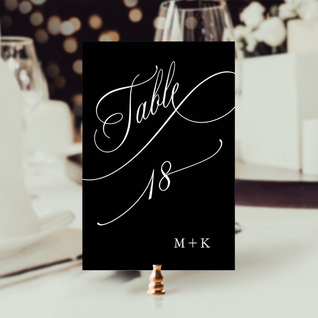 Luxury Calligraphy Bröllop Number 18, Black Bordsnummer (Skapare uppladdad)