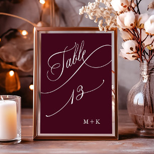 Luxury Calligraphy Burgundy Bröllop nummer 13, Bordsnummer