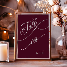 Luxury Calligraphy Burgundy Bröllop nummer 2, Bordsnummer
